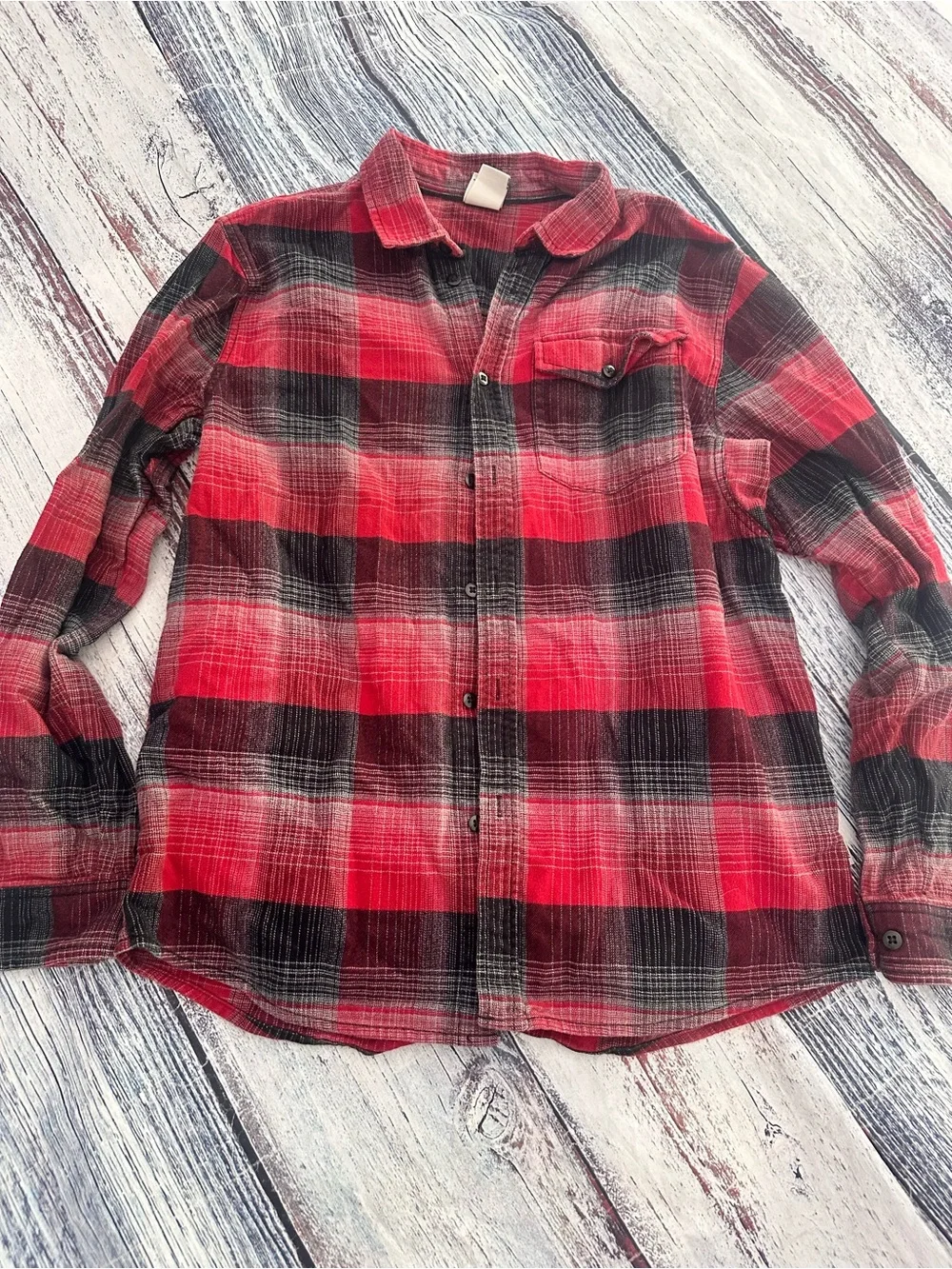 The North Face Red and Black Plaid Button-Up Cotton Shirt